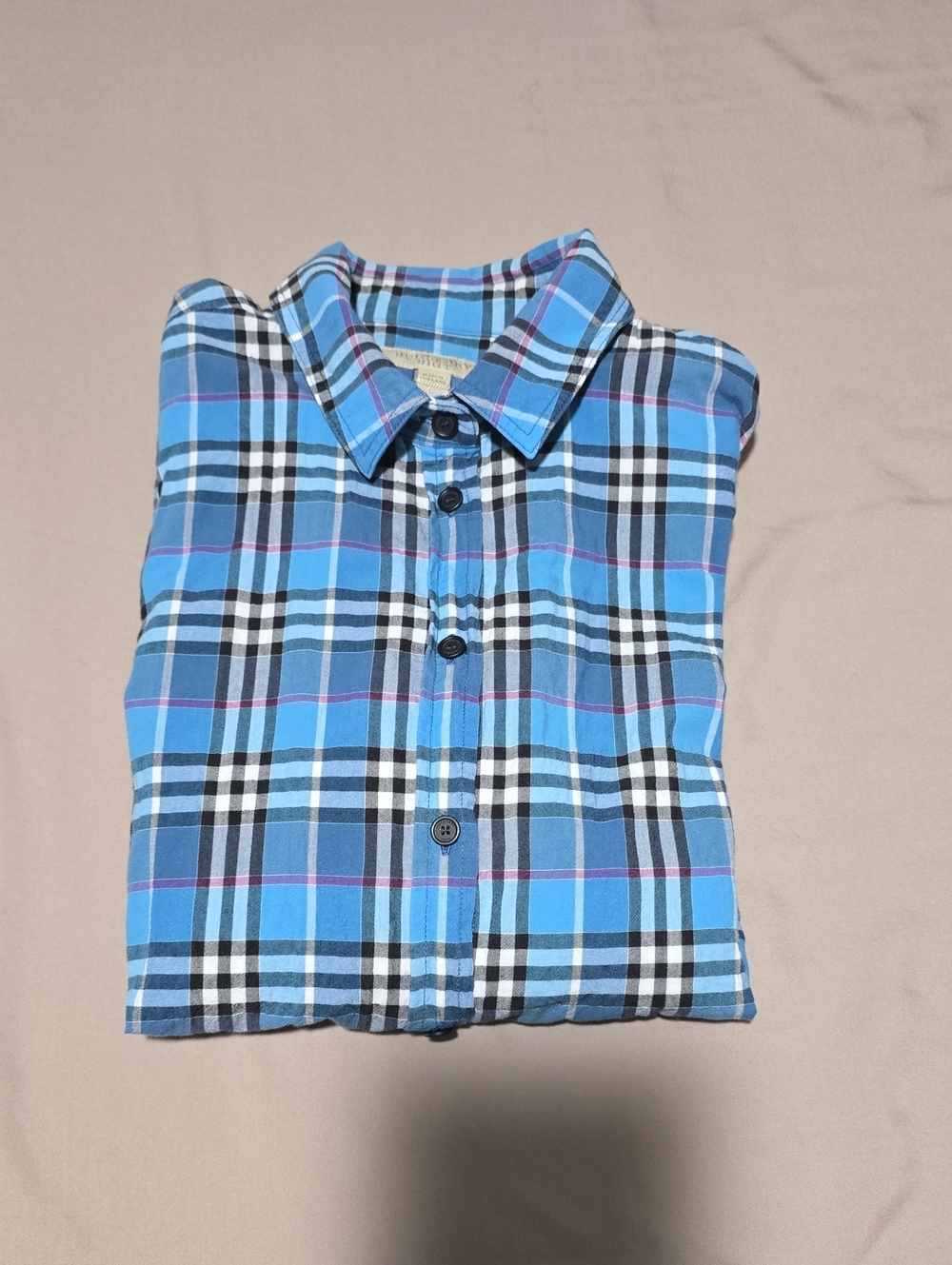Burberry Light Blue Plaid Button-Down Women's Shirt